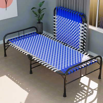 Lampoc Foldable Bed Portable Single Folding Bed Niwar Charpai Khatiya Bed for Sleeping Metal Single Bed(Finish Color - Blue, Delivery Condition - Pre-assembled)