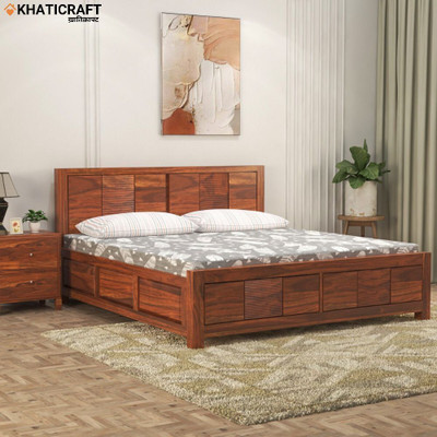 Khaticraft Pure Sheesham Wood Amol King Bed/Wooden Cot With Storage/Wooden Palaung For Home Solid Wood King Box Bed(Finish Color - Honey Finish, Delivery Condition - DIY(Do-It-Yourself))