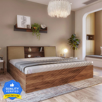 Wakefit Engineered Wood Queen Box Bed(Finish Color - Bed (Columbian Walnut), Upholstery (Omega Pearl), Delivery Condition - Knock Down)