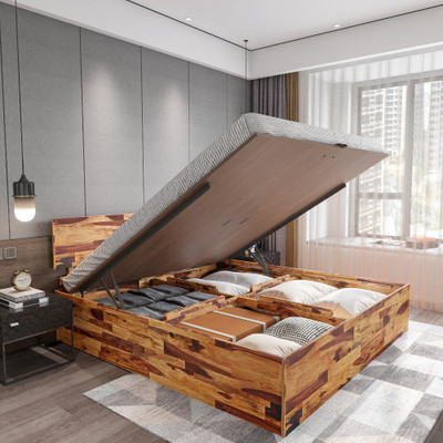 Wakefit Andromeda Solid Wood King Hydraulic Bed(Finish Color - Natural Teak, Hydraulic Storage, Delivery Condition - Knock Down)