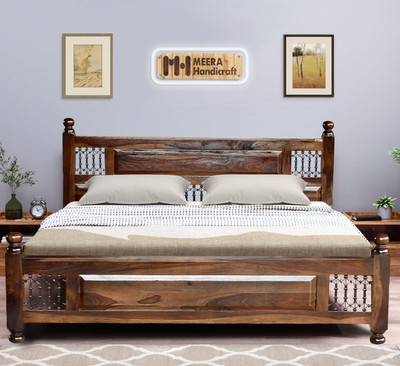 Meera Handicraft bed solid sheesham wood in king size Delivery Condition - DIY(Do-It-Yourself)) Solid Wood King Bed(Finish Color - Dark Walnut Finish, Delivery Condition - DIY(Do-It-Yourself))