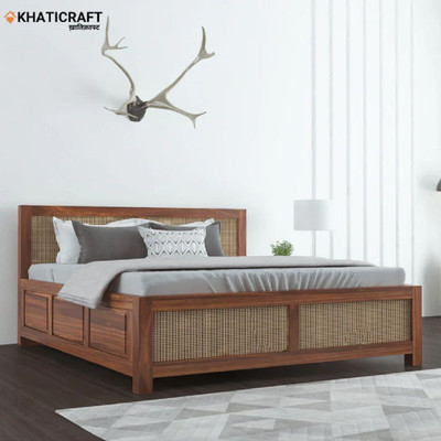 Khaticraft Rukm Solid Wood Bed King Size Box Storage Solid Wood King Box Bed(Finish Color - Honey Finish, Delivery Condition - DIY(Do-It-Yourself))