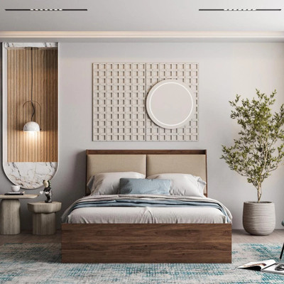 Wakefit Mars Engineered Wood Queen Box Bed(Finish Color - Bed (Columbian Walnut), Upholstery (Omega Pearl), Delivery Condition - Knock Down)