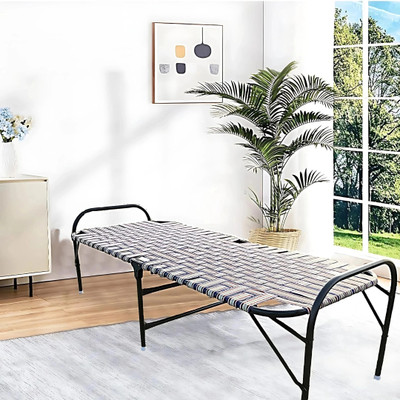 HussainFuniture Folding Cot Portable Single Folding Bed Niwar Charpai Khatiya 2.5x6 ft Metal Queen Bed(Finish Color - Random & multi-color, Delivery Condition - Pre-assembled)