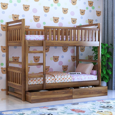 Ganpati Arts Sheesham Wood Swift Bunk Bed With2 Drawer Storage For Kids Bed/Kids Room Solid Wood Single Bed(Finish Color - Swift-Teak, Delivery Condition - DIY(Do-It-Yourself))