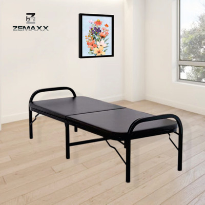 ZEMAXX Black Rexine Single Bed With Mattress | Pre Assembled | Easy To Use | 3ft x 6ft Metal Single Bed(Finish Color - BLACK,  (Mattress Included), Delivery Condition - Pre-assembled)