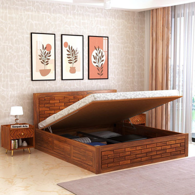 Ganpati Arts Italian Solid Sheesham Wood Bed/Wooden Double Bed Palang for Bedroom Home Solid Wood Queen Hydraulic Bed(Finish Color - Natural-HYD, Delivery Condition - DIY(Do-It-Yourself)) Ganpati Arts Italian Solid Sheesham Wood Bed/Wooden Double Bed Palang for Bedroom Home Solid Wood Queen Hydraulic Bed(Finish Color - Natural-HYD, Delivery Condition - DIY(Do-It-Yourself))