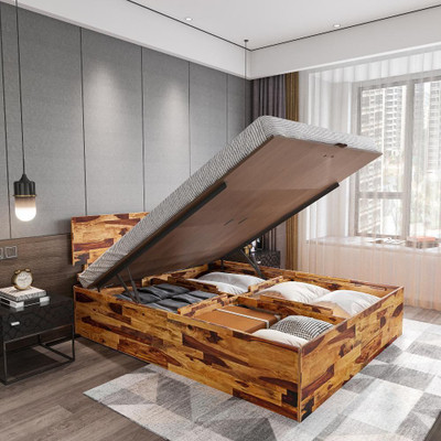Wakefit Andromeda Solid Wood Queen Hydraulic Bed(Finish Color - Natural Teak, Hydraulic Storage, Delivery Condition - Knock Down)