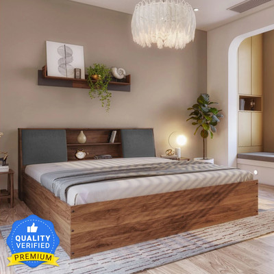 Wakefit Orion Upholstered Engineered Wood Queen Box Bed(Finish Color - Bed (Columbian Walnut), Upholstery (Omega Grey), Delivery Condition - Knock Down)