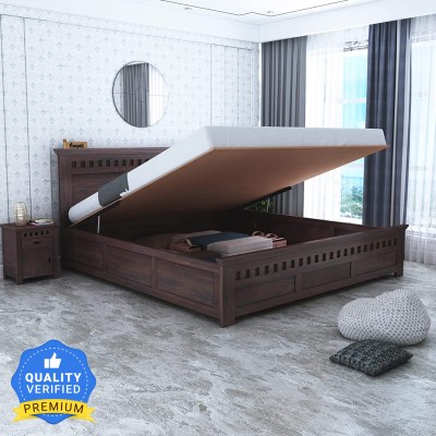 Ganpati Arts Sheesham Wood Armania Queen Size Bed with Hydraulic Storage for Bedroom Solid Wood Queen Hydraulic Bed(Finish Color - Walnut-HYD, Delivery Condition - DIY(Do-It-Yourself))