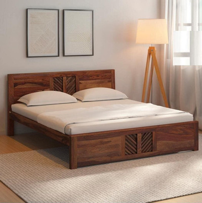 Sarswati Furniture King Size SH 1 Sheesham Wood Bed for Bedroom V shave Solid Wood Double Bed(Finish Color - Natural Finish, Delivery Condition - DIY(Do-It-Yourself))