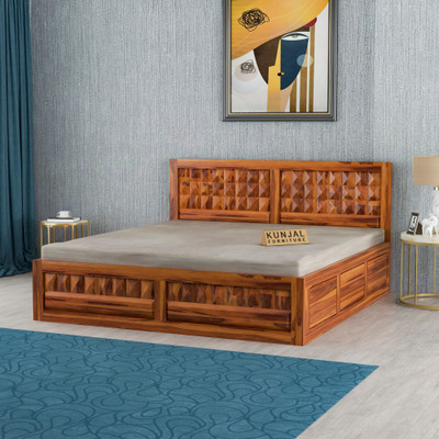 Kunjal furniture Solid Sheesham Wood Bed With Storage Solid Wood King Box Bed(Finish Color - Natural, Delivery Condition - DIY(Do-It-Yourself))