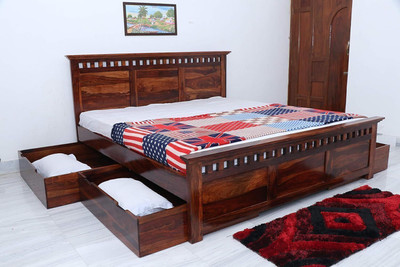 Ganpati Arts Sheesham Wood Drawer Bed For Bed Room/Guest Room Solid Wood King Bed(Finish Color - Natural_4D, Delivery Condition - DIY(Do-It-Yourself))