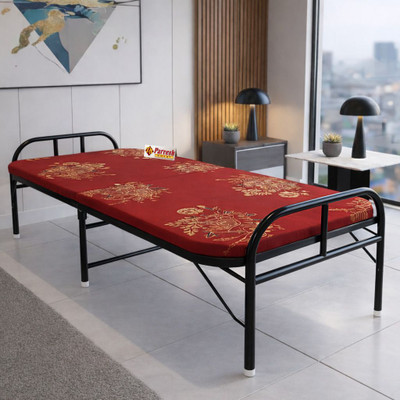 PS PARVESH SMART Mattress bed Metal Single Bed, 183 cm x 92 cm (6.0 ft x 3.02 ft)(Finish Color - Red,  (Mattress Included), Delivery Condition - Pre-assembled)
