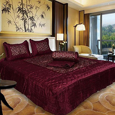Barbican Satin Queen Sized Bedding Set(Maroon, 1 Bedsheet, 2 Pillow Cover)