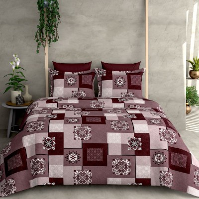 Linemates 160 TC Polycotton Double Floral Fitted (Elastic) Bedsheet(Pack of 1, Soft Glace Cotton King Size Elastic Bedsheet 72x78x8 with 2 Pillow Cover)
