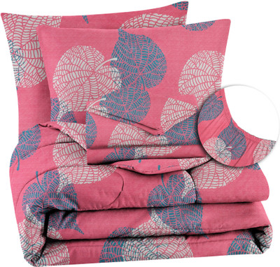 BSB HOME Cotton Double King Sized Bedding Set(Grey & Pink, 4PCS Set 1 Comforter 1 Bedsheet 2 Pillow Cover)
