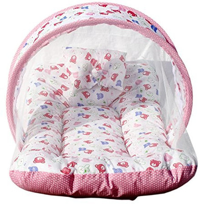 SWING N FLY Cotton Baby Bed Sized Bedding Set(Pink, 1 Mosquito Net Bed With A Soft Pillow)