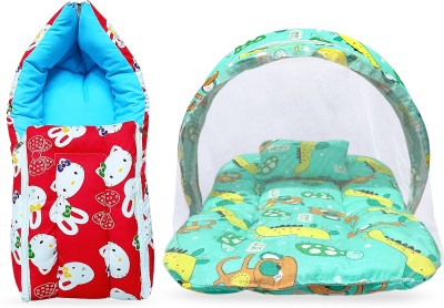 MOM & SON Cotton Baby Bed Sized Bedding Set(Red Kitty & Green, 2)