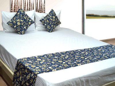 Vissage Polyester Double King Sized Bedding Set(Dark Blue, Pack of 1 Double Bed Runner + 2 Cushion Covers)