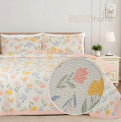 BSB HOME Cotton Double King Sized Bedding Set(Beige, Peach, Yellow, Light Green)