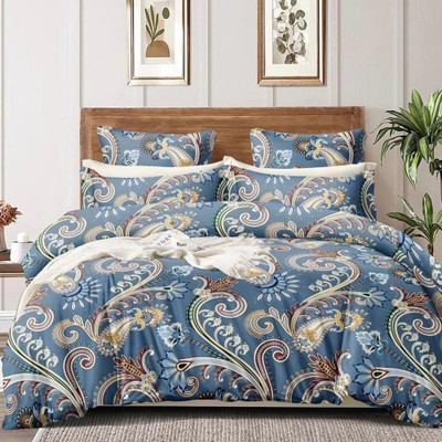 Linemates 350 TC Polycotton Double Printed Fitted (Elastic) Bedsheet(Pack of 1, Glace Cotton King Size Elastic Bedsheet with 2 Pillow Cover 72x78x8 Inch-1)
