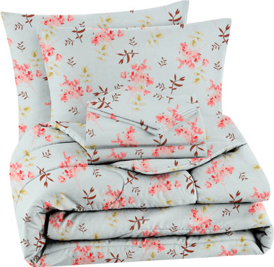 VAS COLLECTIONS Cotton Double King Sized Bedding Set(Green & light Blue & Brown & Red, 4PCS Set 1 Comforter 1 Bedsheet 2 Pillow Cover)