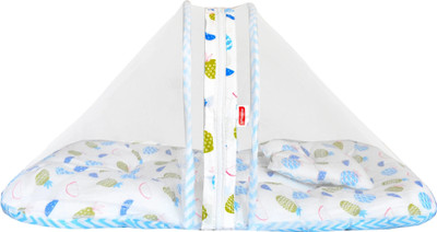 VParents Cotton Baby Bed Sized Bedding Set(Blue, 1 Baby bedding set with attached mosquito net and pillow)