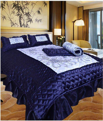 Chelsi Satin Double King Sized Bedding Set(Blue, 1 Bedsheet, 2 Pillow Cover 1Quilt)