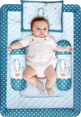 jagrutifashion Cotton Single Sized Bedding Set(Blue, 1 Rectangle Bed, 2 Rolling Pillows, 1 Rectangle Pillow)