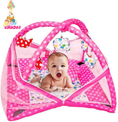 Atirikt Baby Kick and Play Gym with Mosquito Net and Baby Bedding Set Polyester Washable Infants Mosquito Net(Pink, Tent)