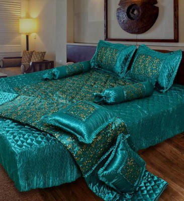 PRISHAA Satin Queen Sized Bedding Set(Rama Green)