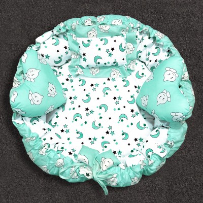 Baby Desire Cotton Baby Bed Sized Bedding Set(Sea Green, 1 Baby Nest | 2 Stars Pillow | 1 Square Pillow)