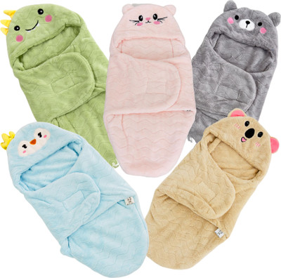 Fareto Solid Single Hooded Baby Blanket for  Mild Winter(Cotton, Multicolor)