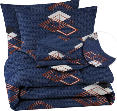 BSB HOME Cotton Double King Sized Bedding Set(Dark Blue, 4PCS Set 1 Comforter 1 Bedsheet 2 Pillow Cover)