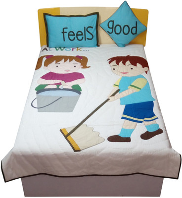 Hugs N Rugs Cotton Single Sized Bedding Set(Multicolor, 1 Comforter 1 Cushion 1 Pillow)