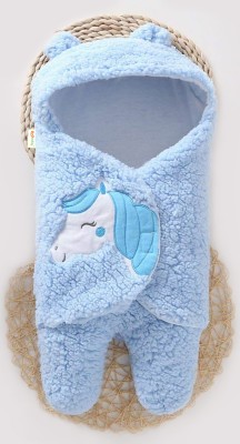 Oyo Baby Solid Single Hooded Baby Blanket for  Mild Winter(Woollen Blend, Blue Unicorn)