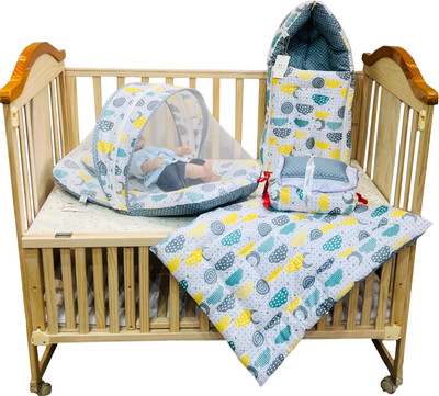 Miss & Chief Polycotton Baby Bed Sized Bedding Set(Grey Sprial, 1 Net Bed, 1 sleeping bag, 4 Pcs bed set)