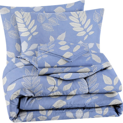 BSB HOME Cotton Double King Sized Bedding Set(Silver & Grey & Multi4, 4PCS Set 1 Comforter 1 Bedsheet 2 Pillow Cover)