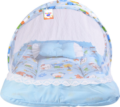 BabyToons Cotton Baby Bed Sized Bedding Set(Blue, 1 Baby Mosquito Net Bed)