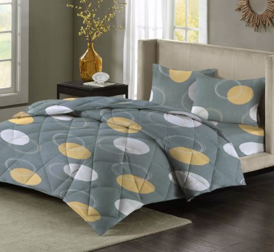 BSB HOME Cotton Double King Sized Bedding Set(Grey, Yellow)