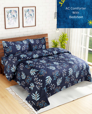Floating Dreams Cotton Double King Sized Bedding Set(Blue, Pack of 1 Double Bed Comforter, 1 Double Bed Bedsheet, 2 Pillow Covers)