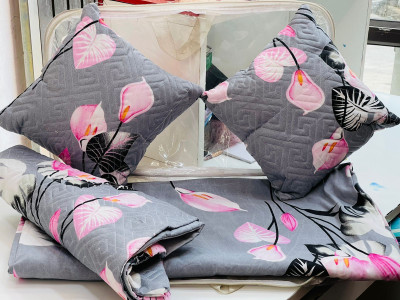 NCS Cotton Double Flat 280 TC Floral Bedsheet(Pack of 1, 1 Bedsheet + 2 Quilted PillowCover + 2 Quilted CushionCovers with Filler)