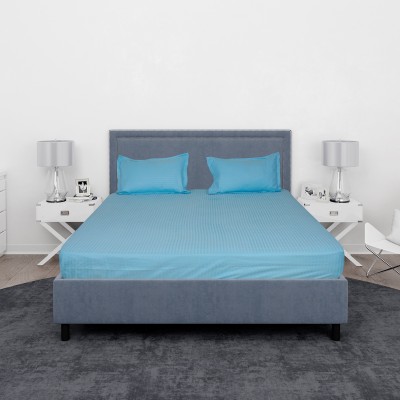 Black Gold 220 TC Cotton, Satin Double Solid Flat Bedsheet(Pack of 1, Green Blue)