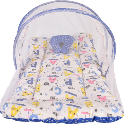 adore stuff Cotton Baby Bed Sized Bedding Set(Blue, 1 mosquito net)
