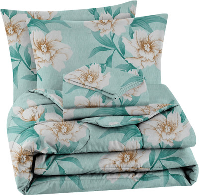 VAS COLLECTIONS Cotton Double King Sized Bedding Set(Light Green, 4PCS Set 1 Comforter 1 Bedsheet 2 Pillow Cover)