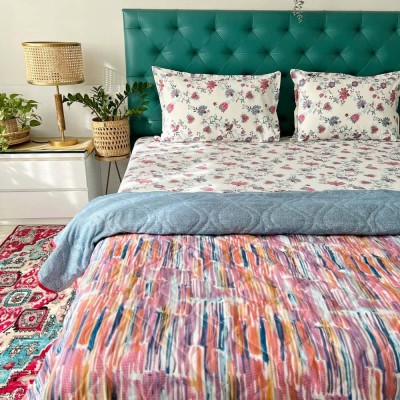 Urban Space Cotton Queen Sized Bedding Set(Paradise Pink and Blue & Jaipur)