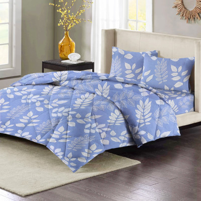 VAS COLLECTIONS Cotton Double King Sized Bedding Set(Light Blue, 4PCS Set 1 Comforter 1 Bedsheet 2 Pillow Cover)
