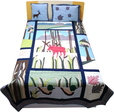 Hugs N Rugs Cotton Single Sized Bedding Set(Multicolor, 1 Comforter 1 Cushion 1 Pillow)