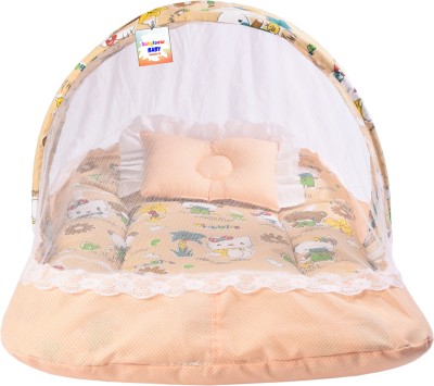 BabyToons Cotton Baby Bed Sized Bedding Set(Orange, 1 Baby Mosquito Net Bed)